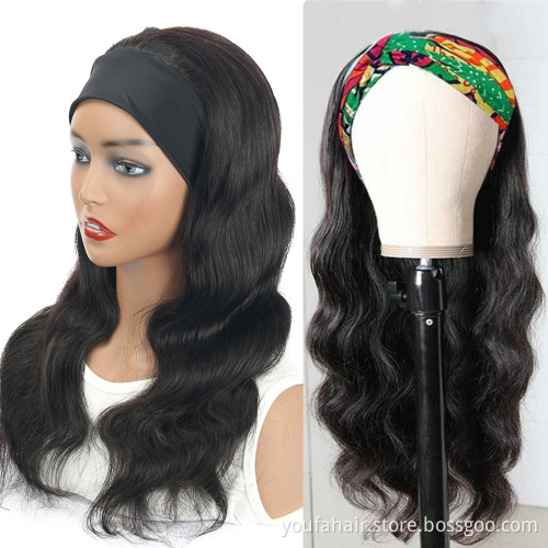 Cheap Virgin Raw Indian Cuticle Aligned Natural Remy Human Hair Body Wave Headband Wig Glueless None Lace Wig For Black Women